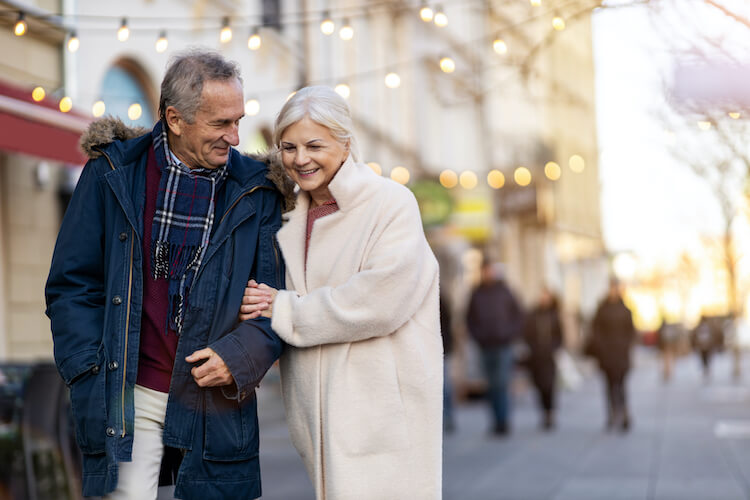 Senior couple taking a walk.